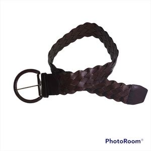 NEW YORK AND CO Wide Dark Brown Leather Woven Oversized buckle belt Size S/M